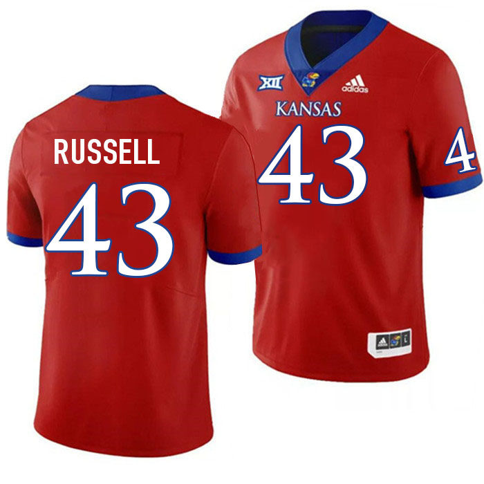 Men #43 Andrew Russell Kansas Jayhawks College Football Jerseys Stitched Sale-Red